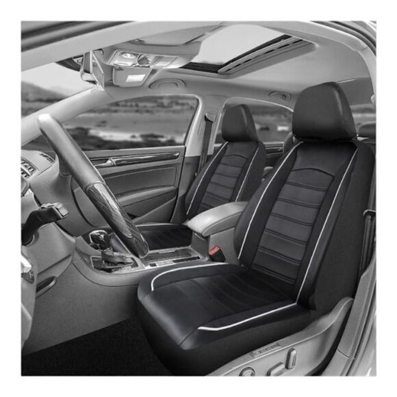 ProElite Black Low Back Faux Leather Seat Cover Set 2 Piece - Picture 2 of 10